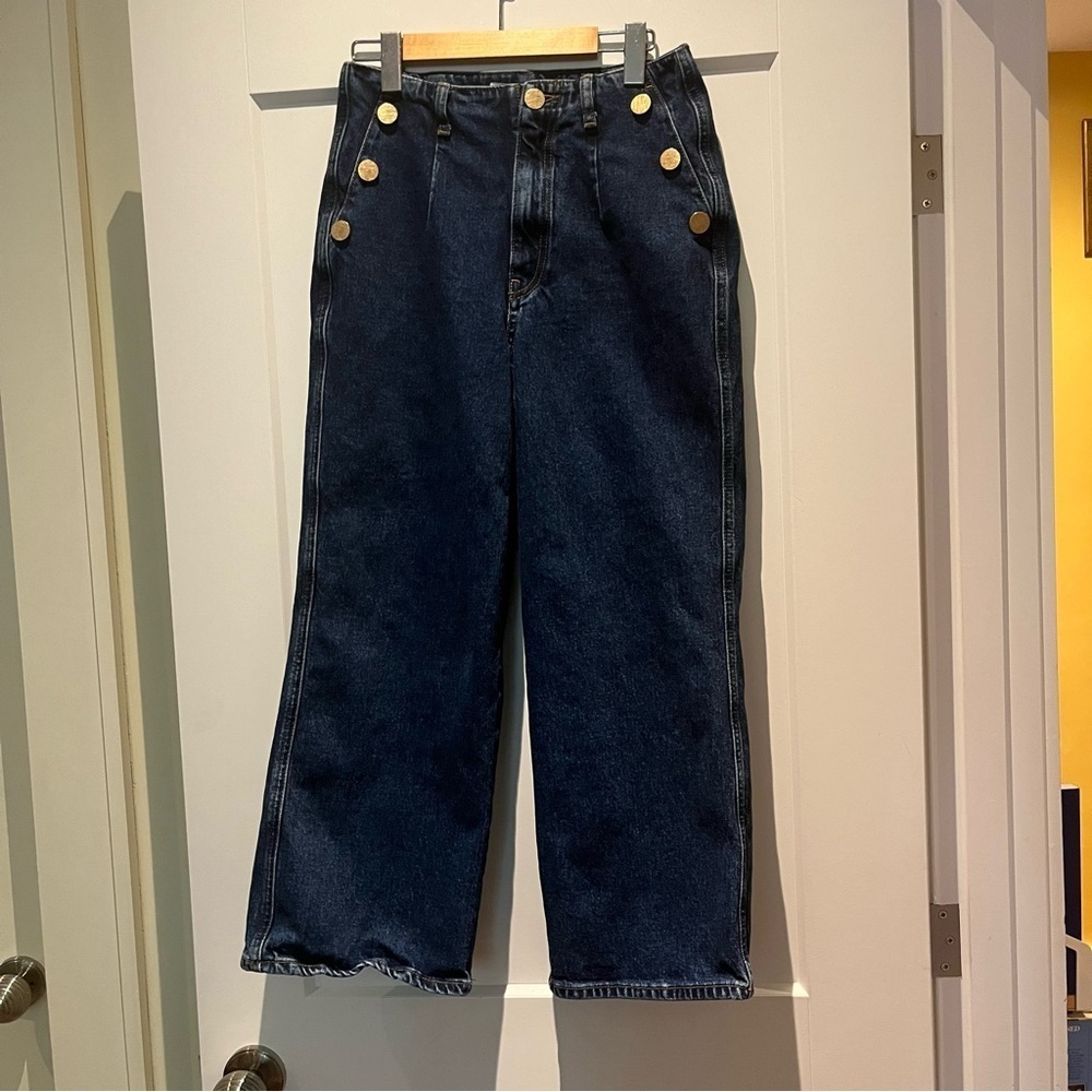 Zara Cropped Wide Leg Sailor Jeans in Dark Indigo